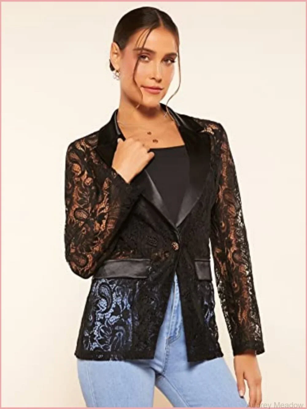 Lace Mesh Blazer Jacket Long Sleeve Lapel Neck Office Wear